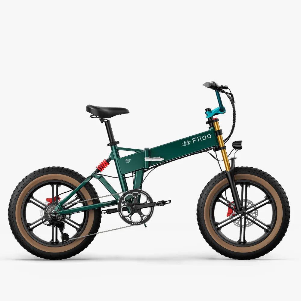 Fiido M1 Pro electric bike green side view with fat tires and front suspension