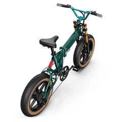 ADO Fiil M1 Pro electric bike in green, side rear angle with fat tires and suspension