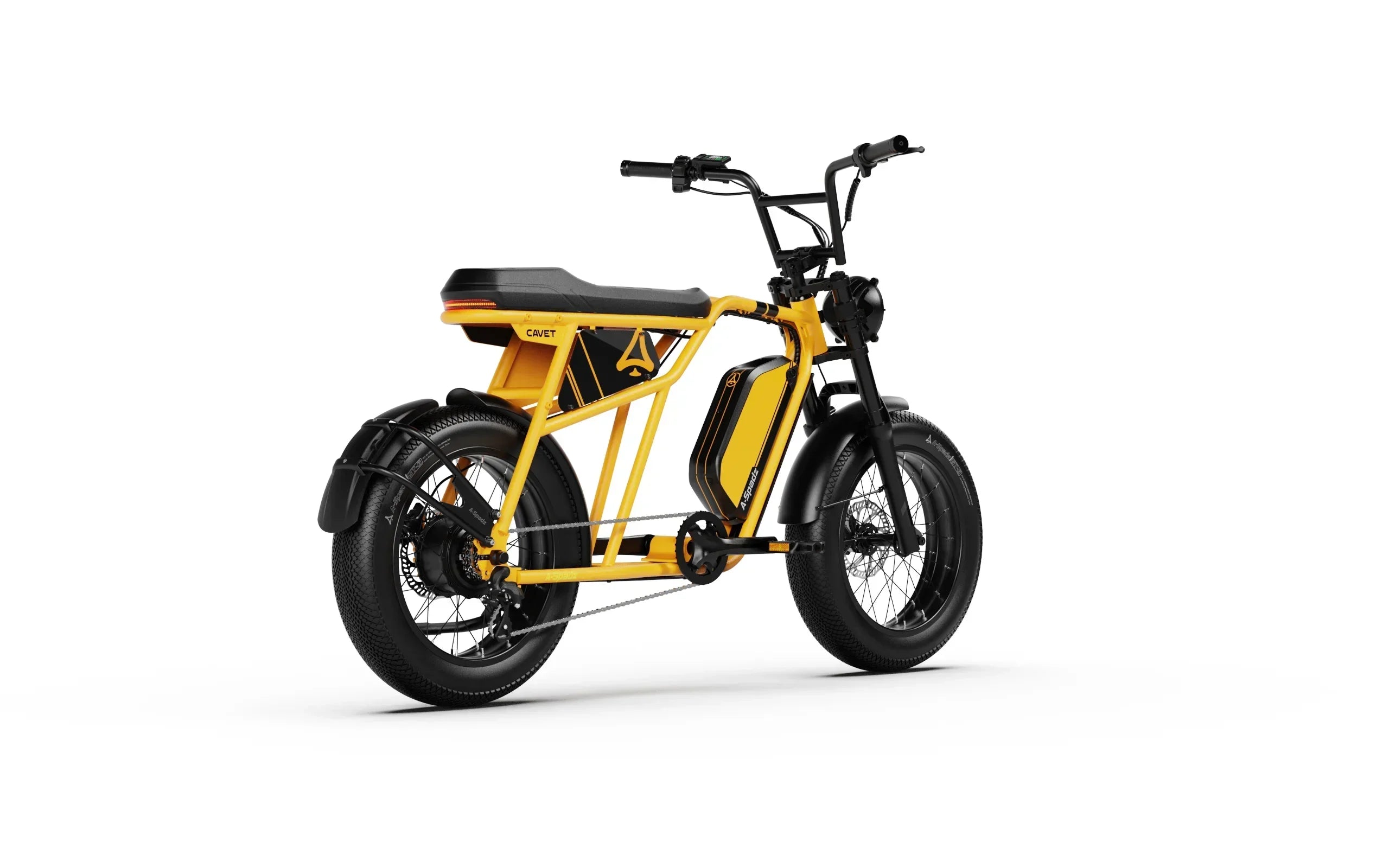 Yellow A-Spadz Cavet Air Electric bicycle on a white background