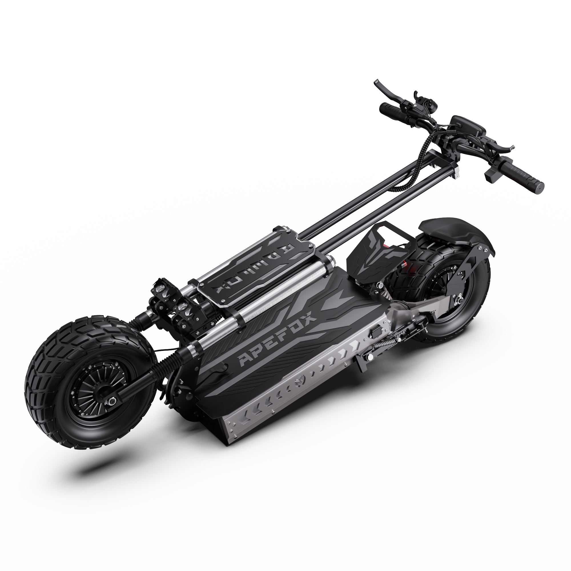 APEFOX T90 Dual Drive Electric Scooter in black with large wheels on a white background