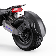 Close-up of a APEFOX T90 Dual Drive Electric Scooter wheel with visible brand logo on a white background