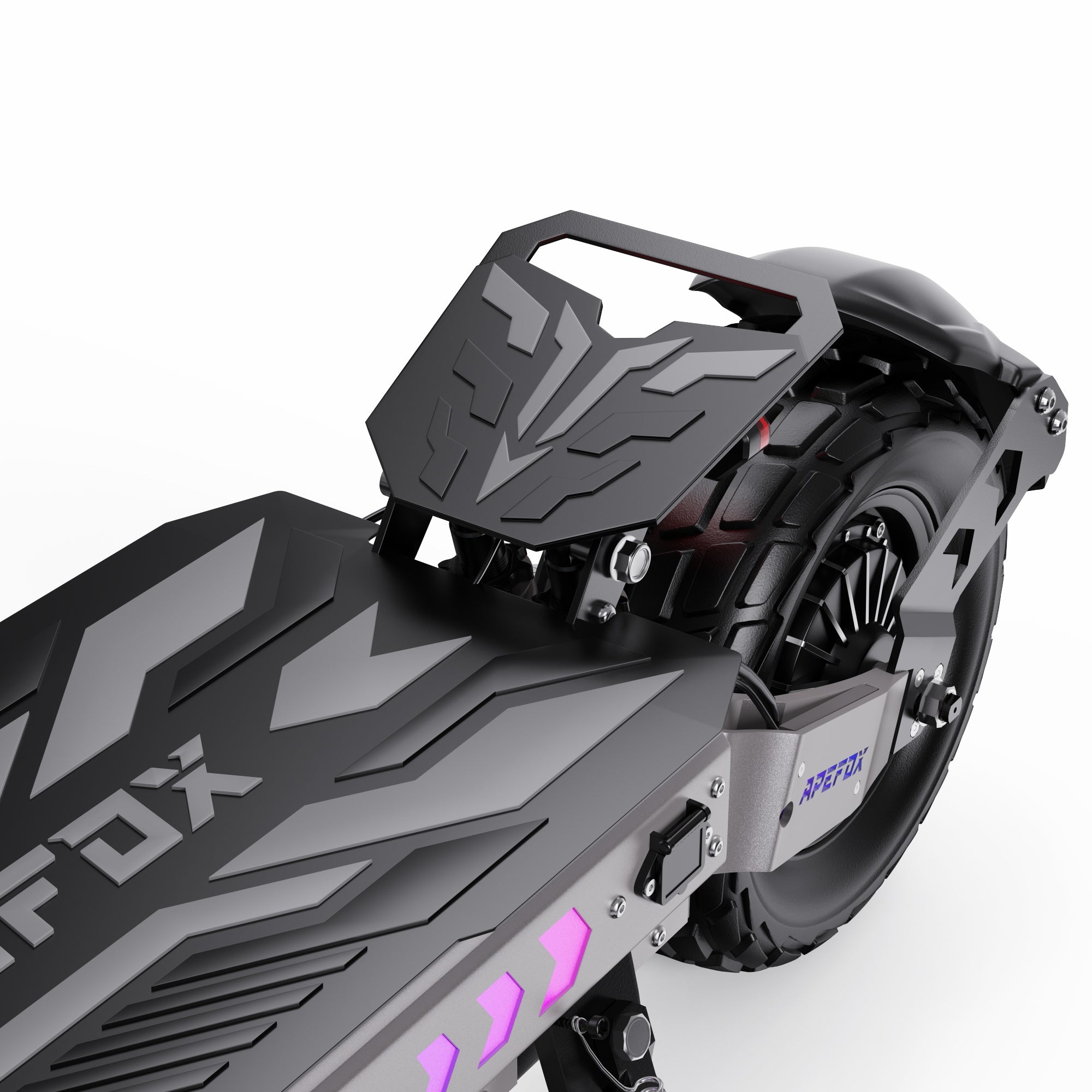 Close-up of a APEFOX T90 Dual Drive motorcycle engine with 'Apefox' branding on a white background