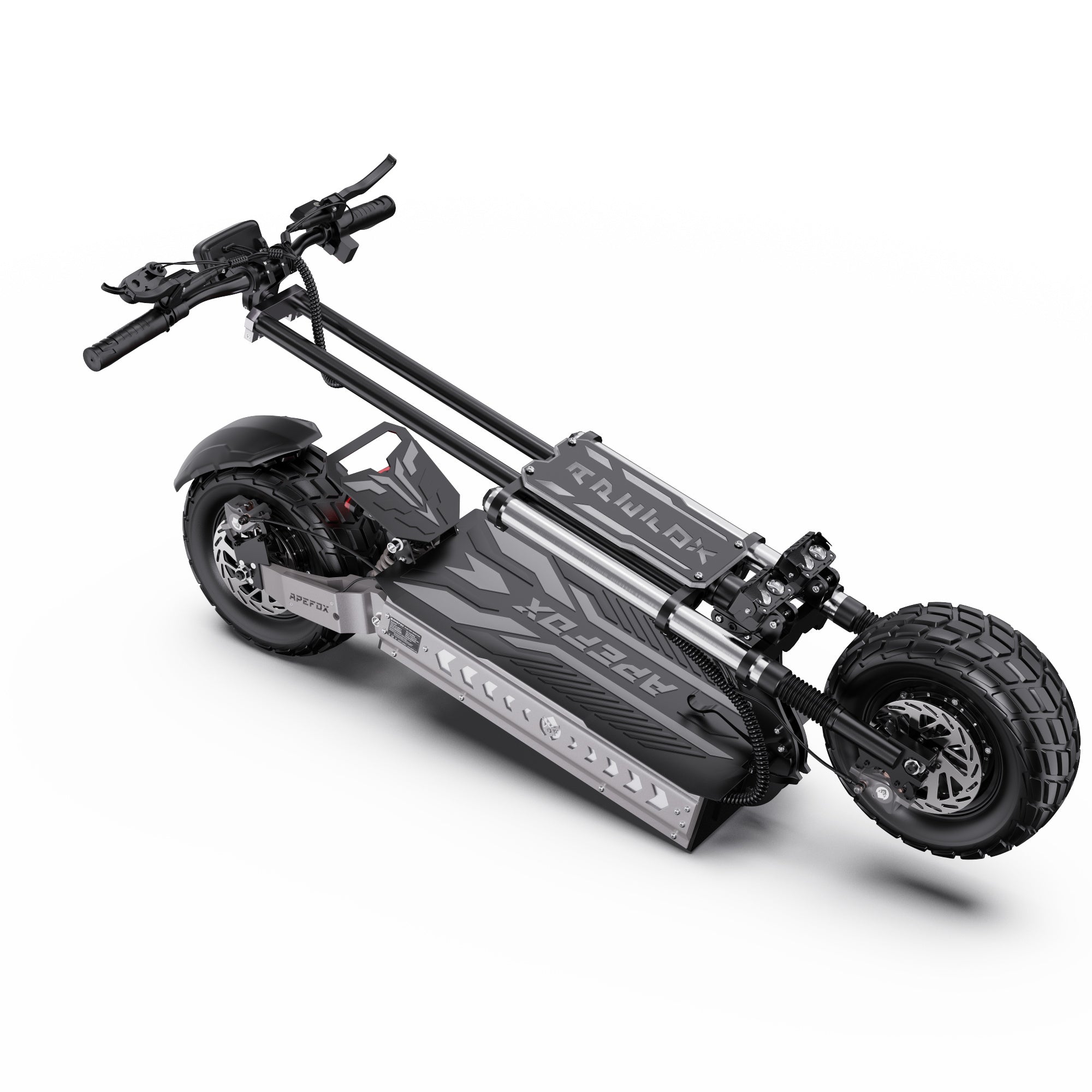 Black electric scooter with 'Apefox' branding on a white background
