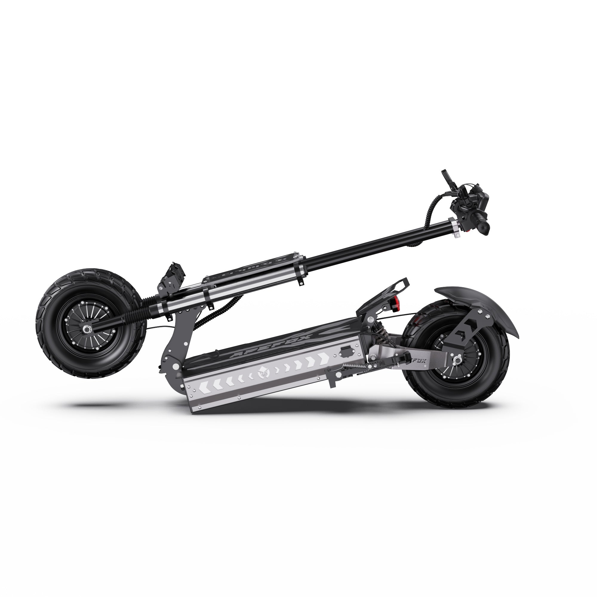 APEFOX T90 Dual Drive Electric Scooter - left side folded view on a white background