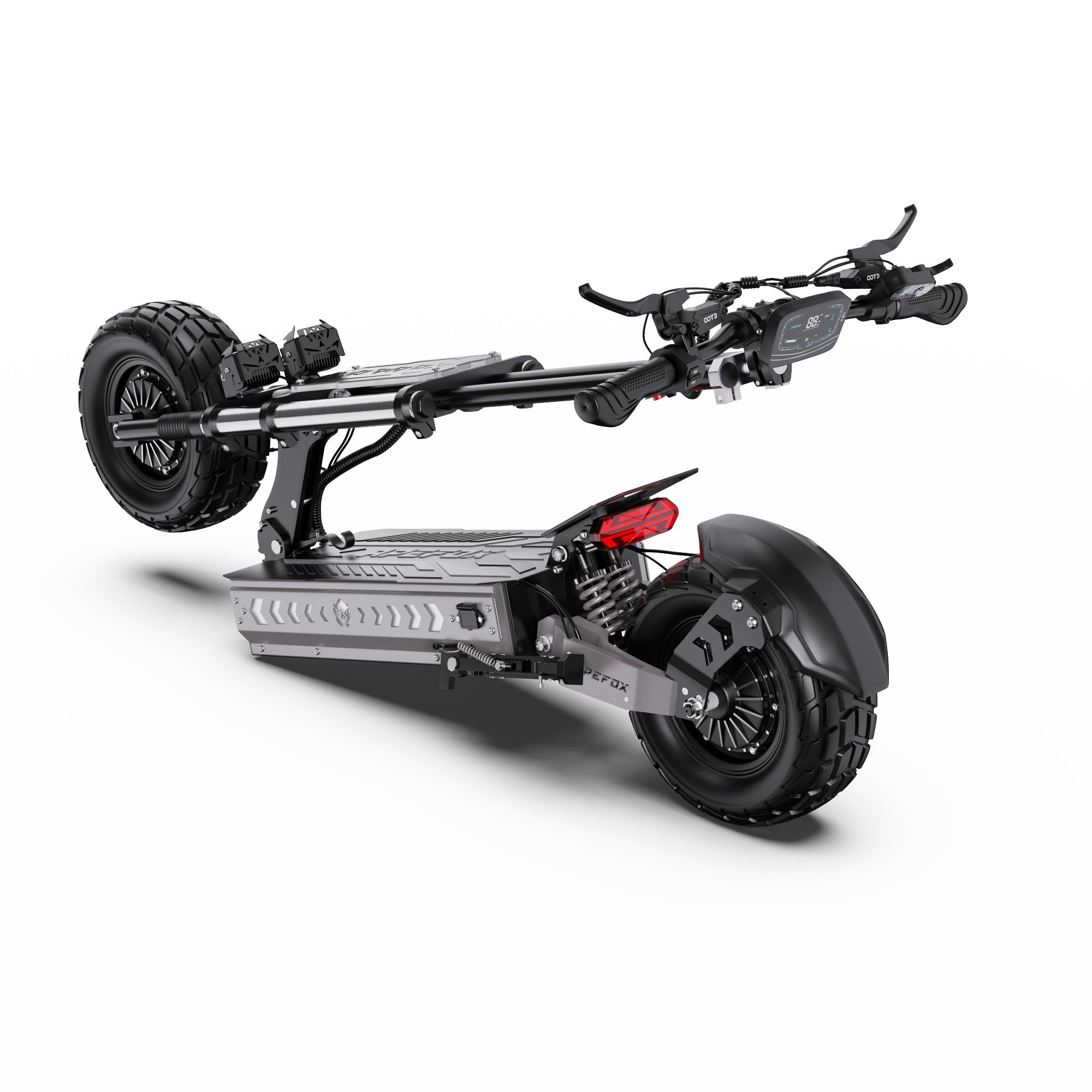 APEFOX T90 Dual Drive Electric Scooter in black with large wheels on a white background