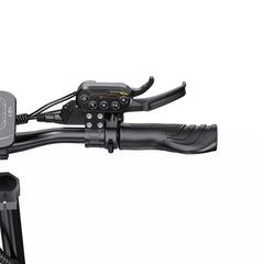 Close-up of a APEFOX T90 Dual Drive Electric bicycle handlebar with control panel on a white background