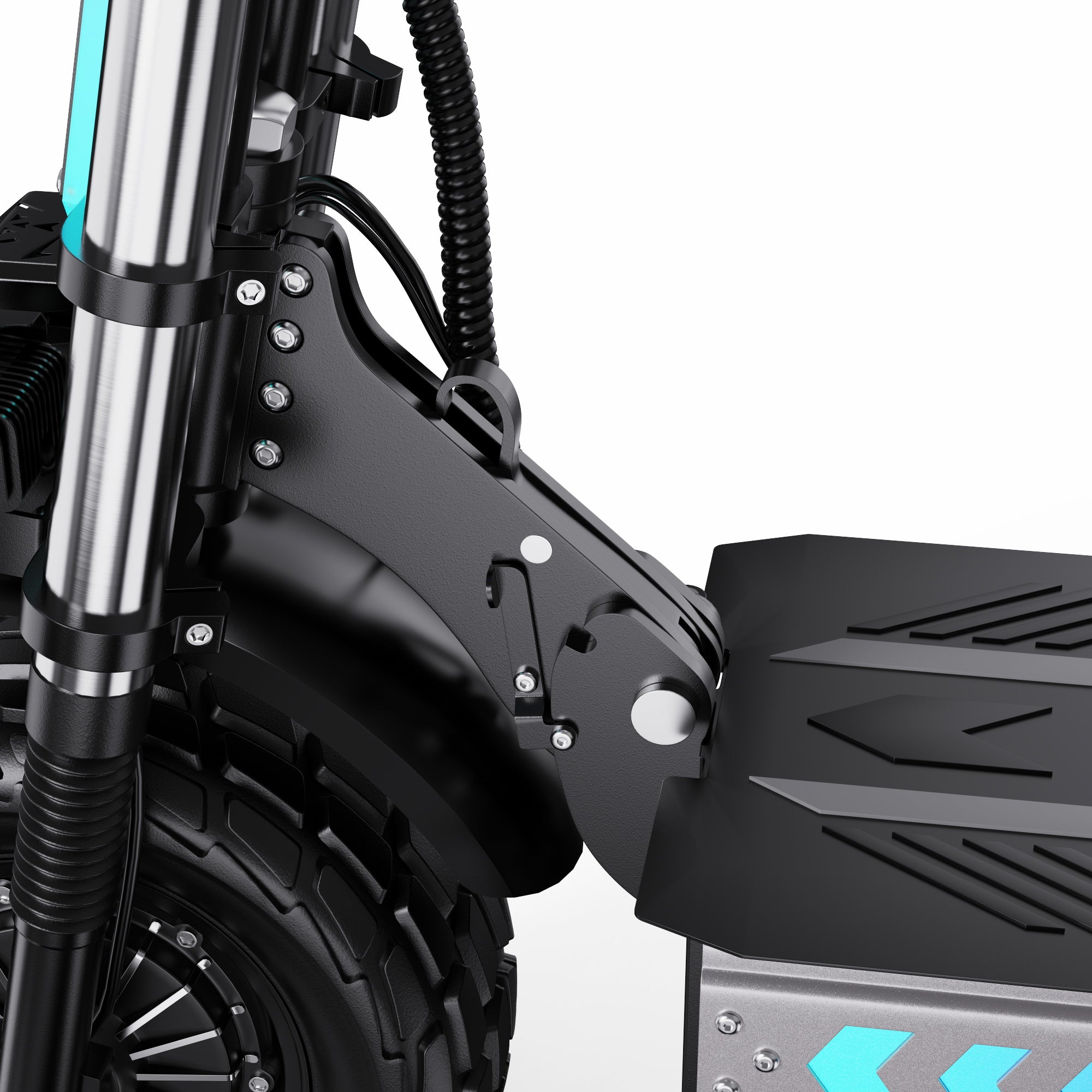 Close-up of a black APEFOX T90 Dual Drive Electric Scooter with visible branding on a white background