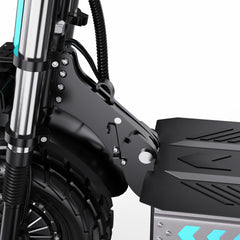 Close-up of a black APEFOX T90 Dual Drive Electric Scooter with visible branding on a white background