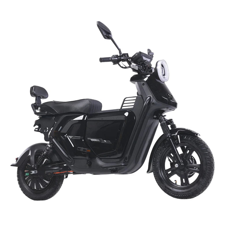 Side View of Black Bezior XIAONIU A Electric Commuting Bike on a white background