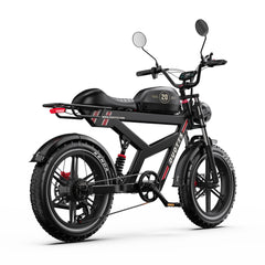 Taillight view of DUOTTS F20 Upgraded Electric Bike in black with red accents on a white background