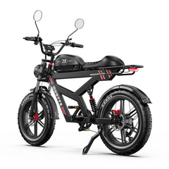 DUOTTS F20 Upgraded Electric Bike in black with red accents on a white background - Pogo Cycles, Ireland