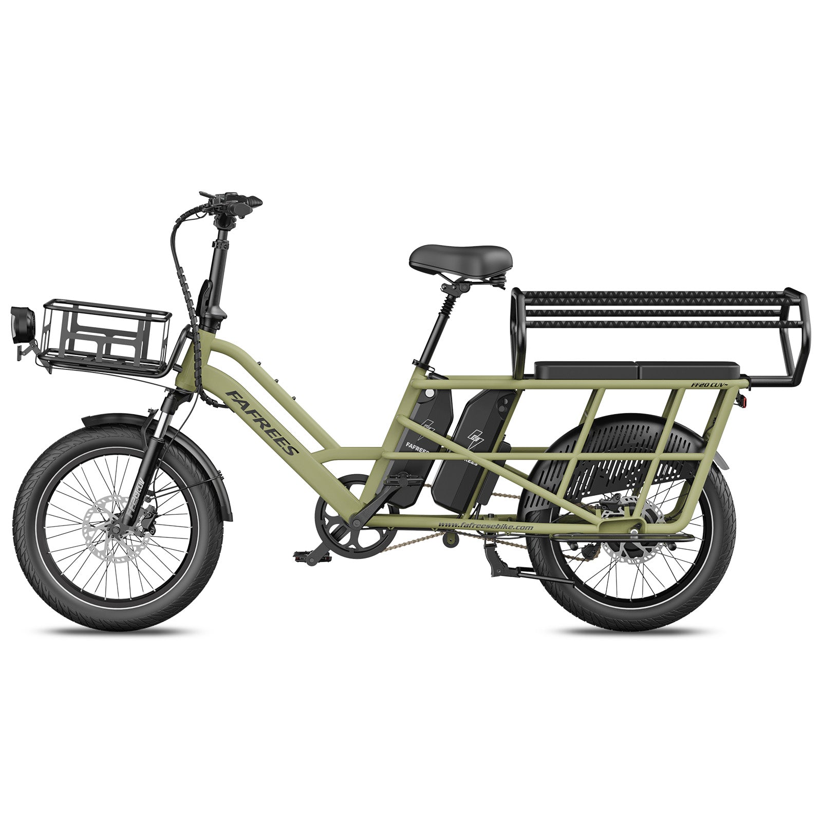 Fafrees FF20 CUV electric bike in green with cargo racks on a white background - Pogo Cycles