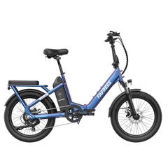 Fafrees F20 Flex Step-Through Folding E-Bike in Aurora blue with 'FAFREES' branding on a white background