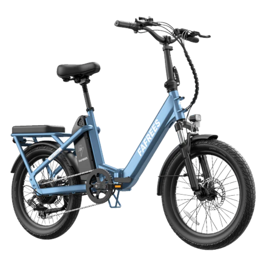 Fafrees F20 Flex Step-Through Folding E-Bike in blue right side view on a white background