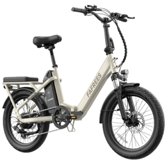 Right view of Fafrees F20 Flex Step-Through Folding E-Bike in Ivory sand with 'FAFREES' branding on a white background