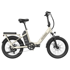 Fafrees F20 Flex Step-Through Folding E-Bike with 'Fafrees' branding in Ivory Sand on a white background