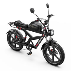 Headlight view of DUOTTS F20 Upgraded Electric Bike with red accents on a white background
