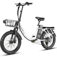 Right side of SAMEBIKE CY20 Pro Electric Bike in white with a basket on a white background