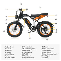 VIPCOO VM6 Electric City Bike with labeled parts on a white background