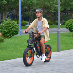 Person riding a VIPCOO VM6 Electric City Bike in a park