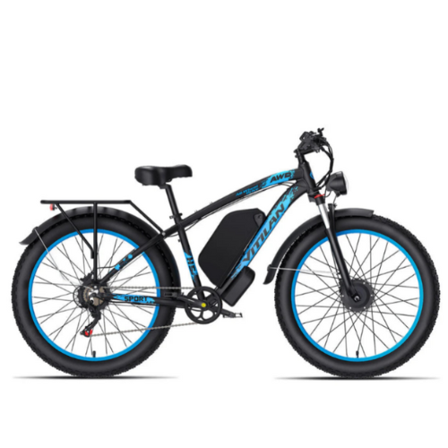 Vitilan H5 Dual Motor Electric Bike with blue rims on a white background