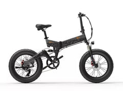 Bezior XF200 electric bike in black, side view with foldable frame and fat tires