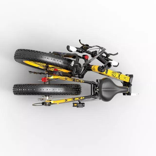 Bezior XF200 electric bike yellow folding side view, compact for storage