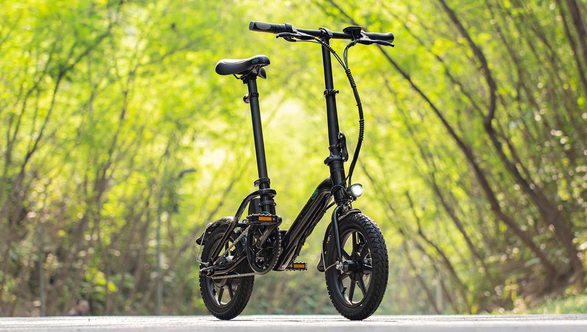 Fiido D3 Pro electric bike in black, side view, outdoors with mudguard and front light