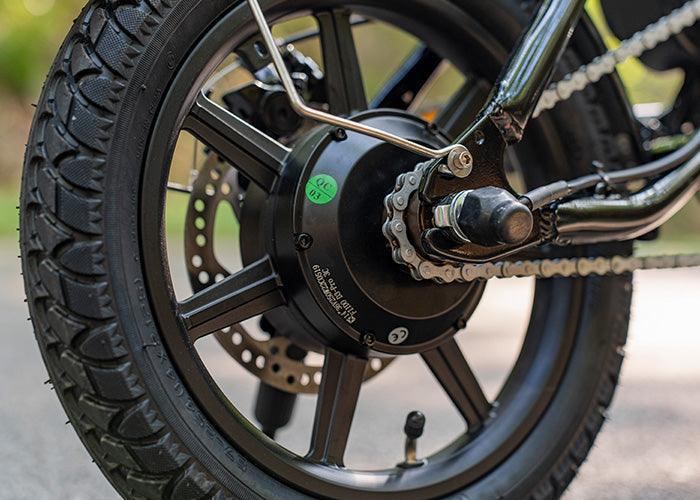 Fiido D3 Pro electric bike rear wheel, motor, and chain close-up