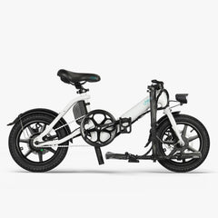 Fiido D3 Pro electric bike in white, side view, folded with mudguards and front light
