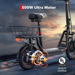 iScooter i12 Electric Scooter With Seat & Carry Basket - Pogo Cycles