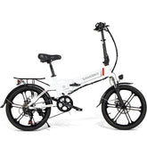 SAMEBIKE 20LVXD30 II white electric bike side view with rear rack and black wheels