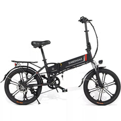 SAMEBIKE 20LVXD30 II electric bike black side view with foldable frame and rear rack