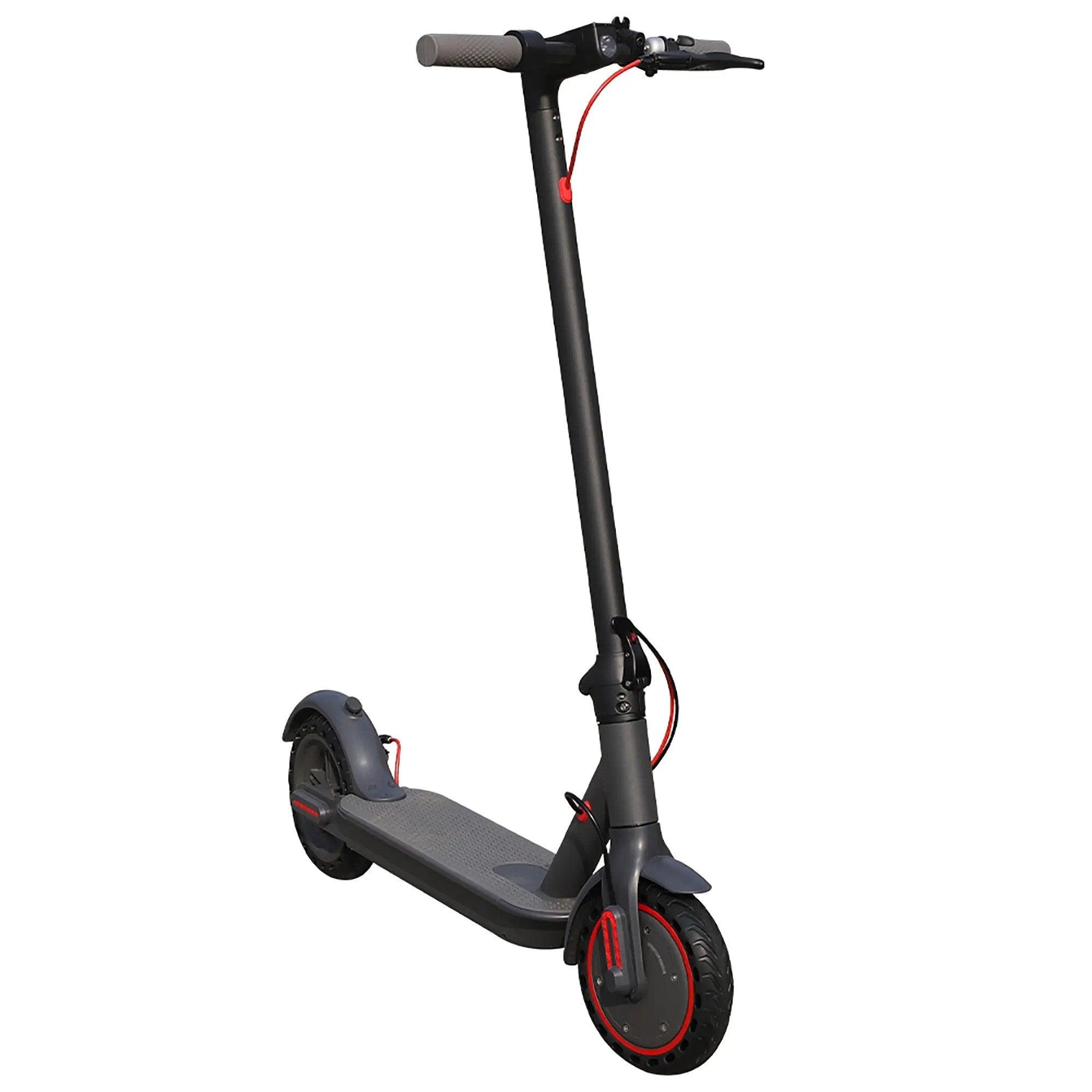 AOVOPro S3 electric scooter in black, side angle view showing red accents and deck