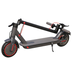 Aovopro S3 electric scooter folded, black with red accents, side view on white background