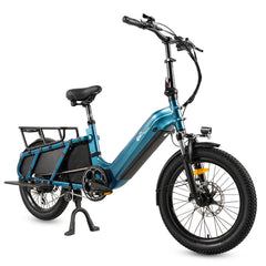 Blue CMACEWHEEL HQ20 Cargo  e bicycle with black seat and accessories on a white background