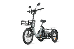 Cysum AG1 Pro Foldable Electric Tricycle in Grey with a basket on a white background
