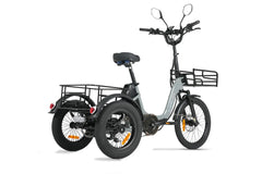 Back view of Cysum AG1 Pro Foldable Electric Tricycle with a basket on a white background