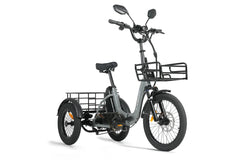 Right side view of Cysum AG1 Pro Foldable Electric Tricycle in Grey with a basket on a white background