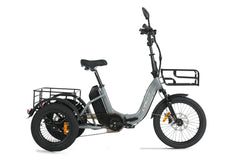 Cysum AG1 Pro Foldable Electric Tricycle in Grey with a black basket on a white background