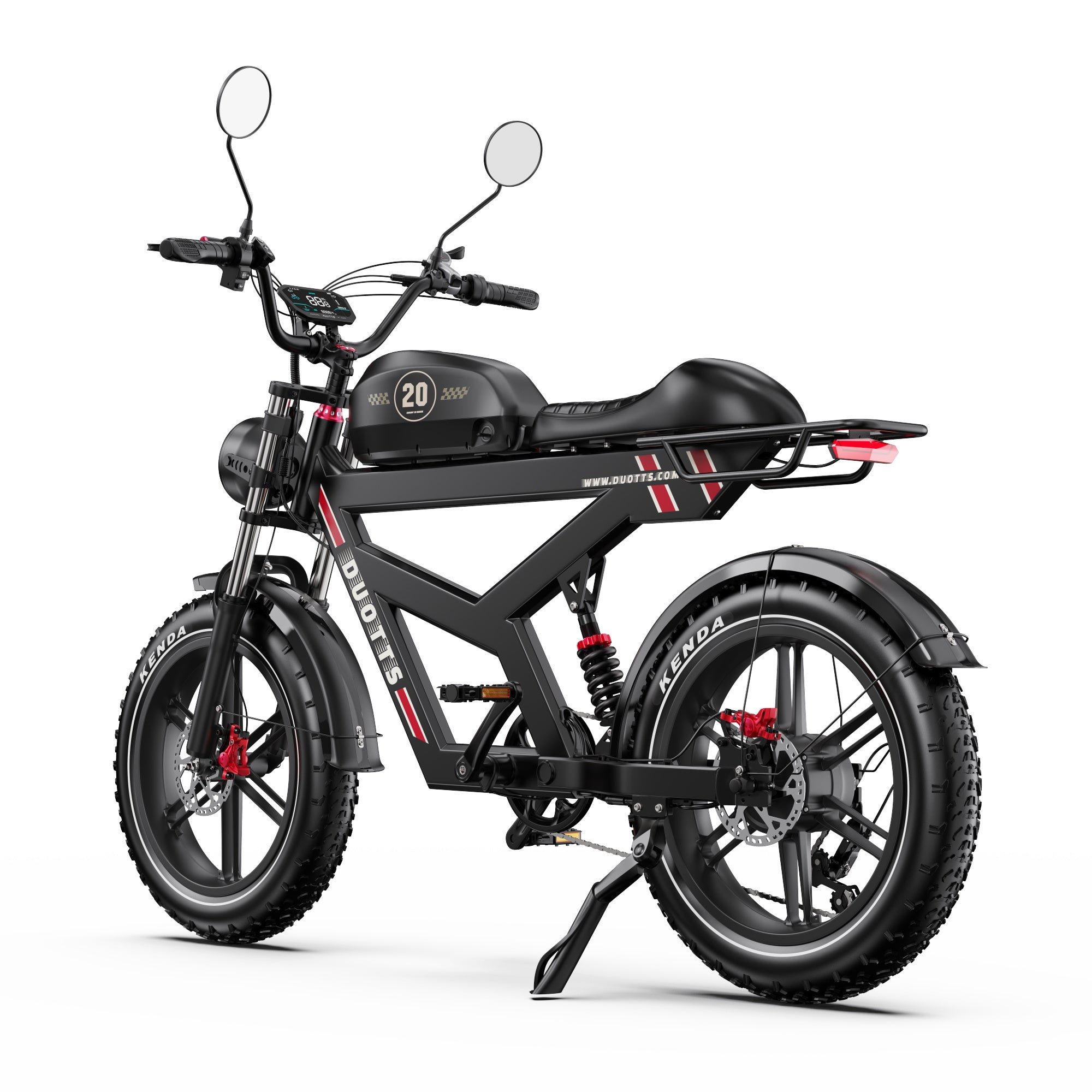 DUOTTS F20 Upgraded Electric Bike in black with red accents on a white background - Pogo Cycles, Ireland