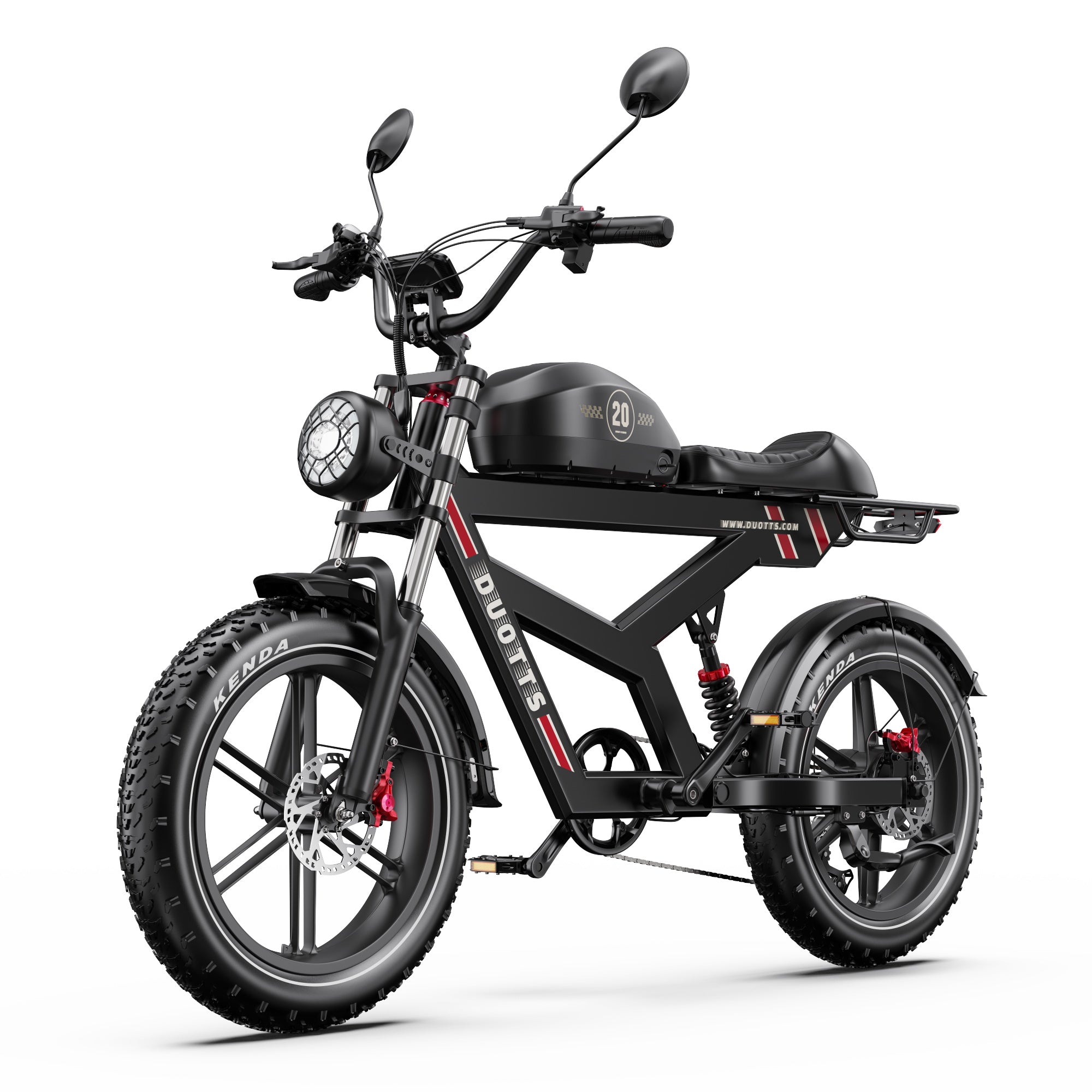 DUOTTS F20 Upgraded Electric Bike in black with red accents on a white background