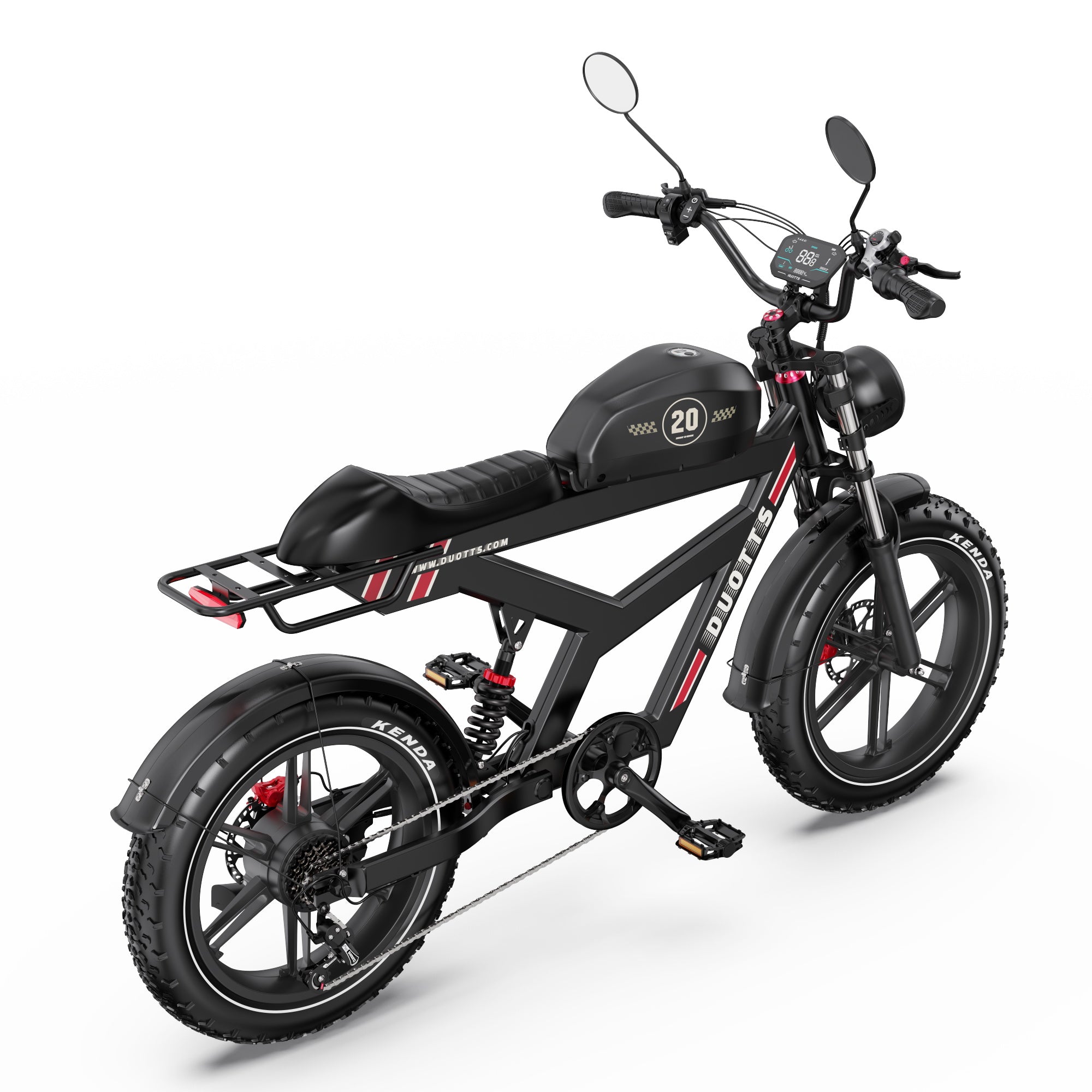 Side View of DUOTTS F20 Upgraded Electric Bike in black with visible branding on a white background