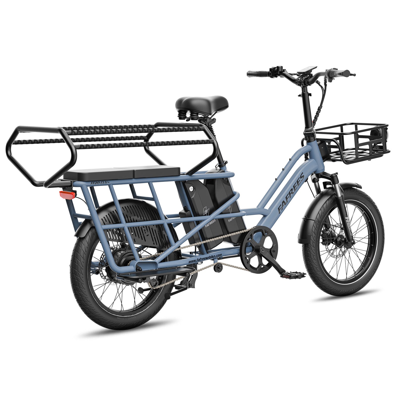 Fafrees FF20 CUV Modular longtail Cargo Bike cargo bike in blue with a basket on a white background