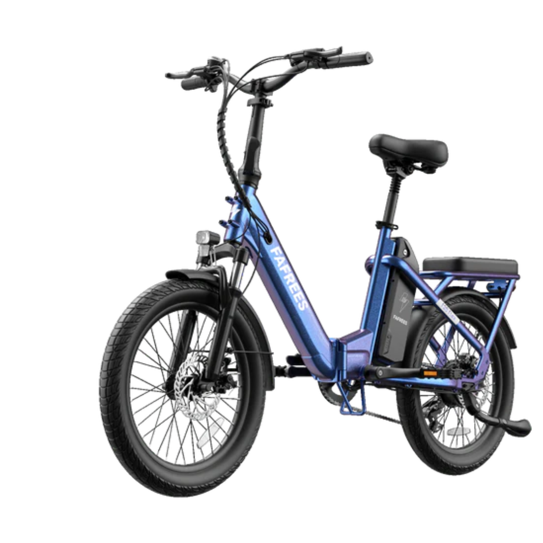 Fafrees F20 Flex Step-Through Folding E-Bicycle in aurora blue on a white background