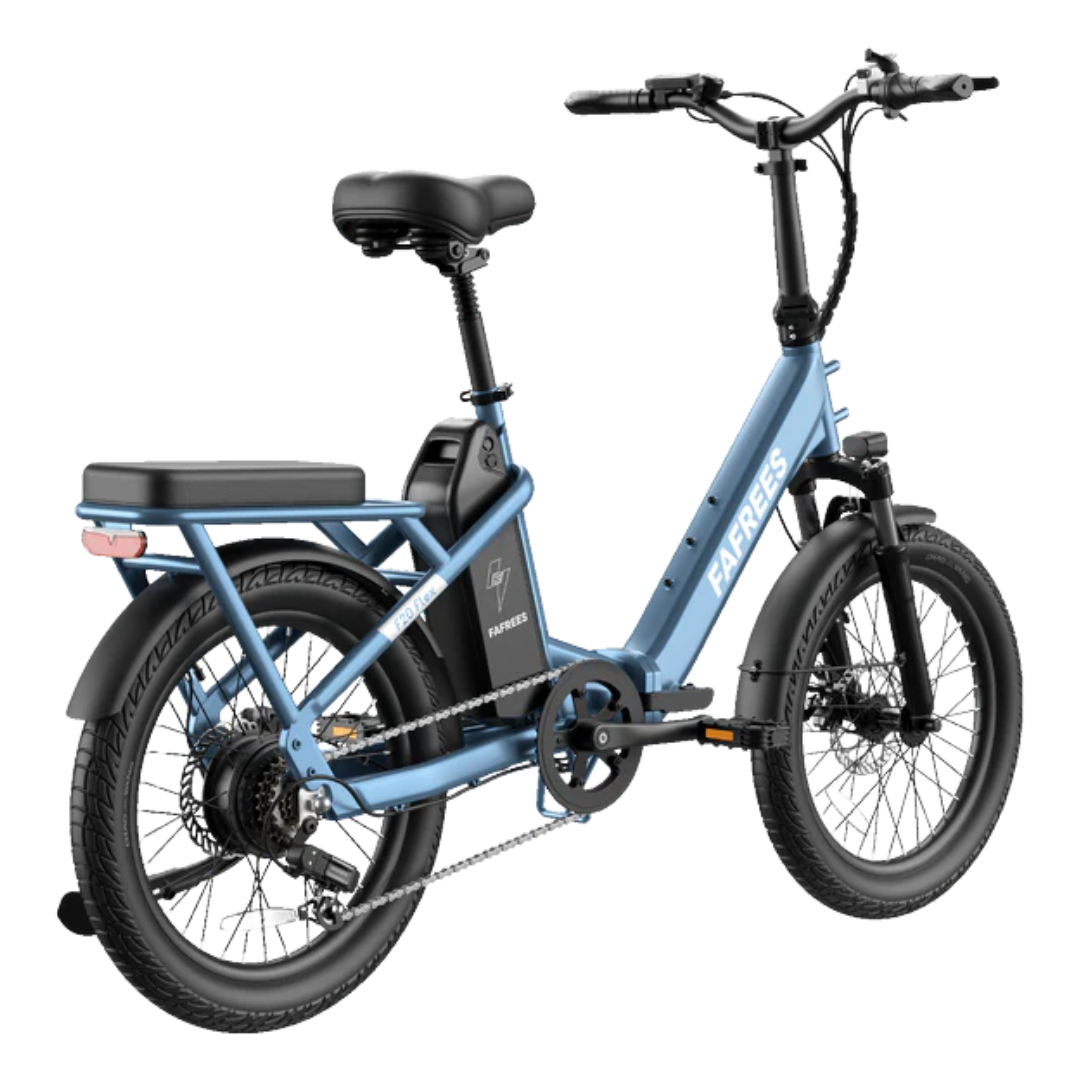 Fafrees F20 Flex Step-Through Folding E-Bike on a white background on blue in right back side