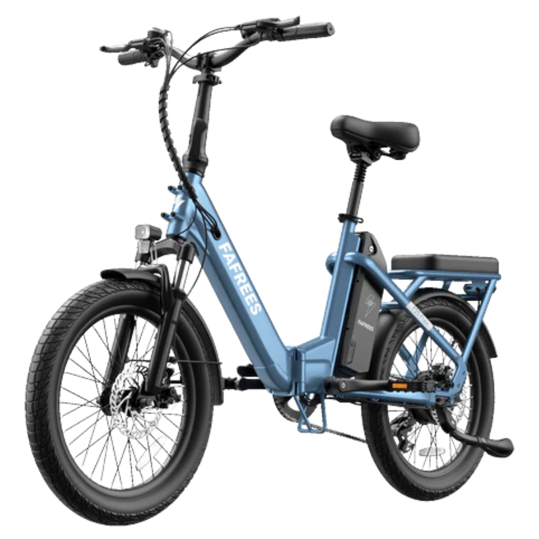 Fafrees F20 Flex Step-Through Folding E-Bicycle in blue on a white background