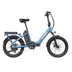 F20 Flex Step-Through Folding E-Bike in blue with 'FARREES' branding on a white background