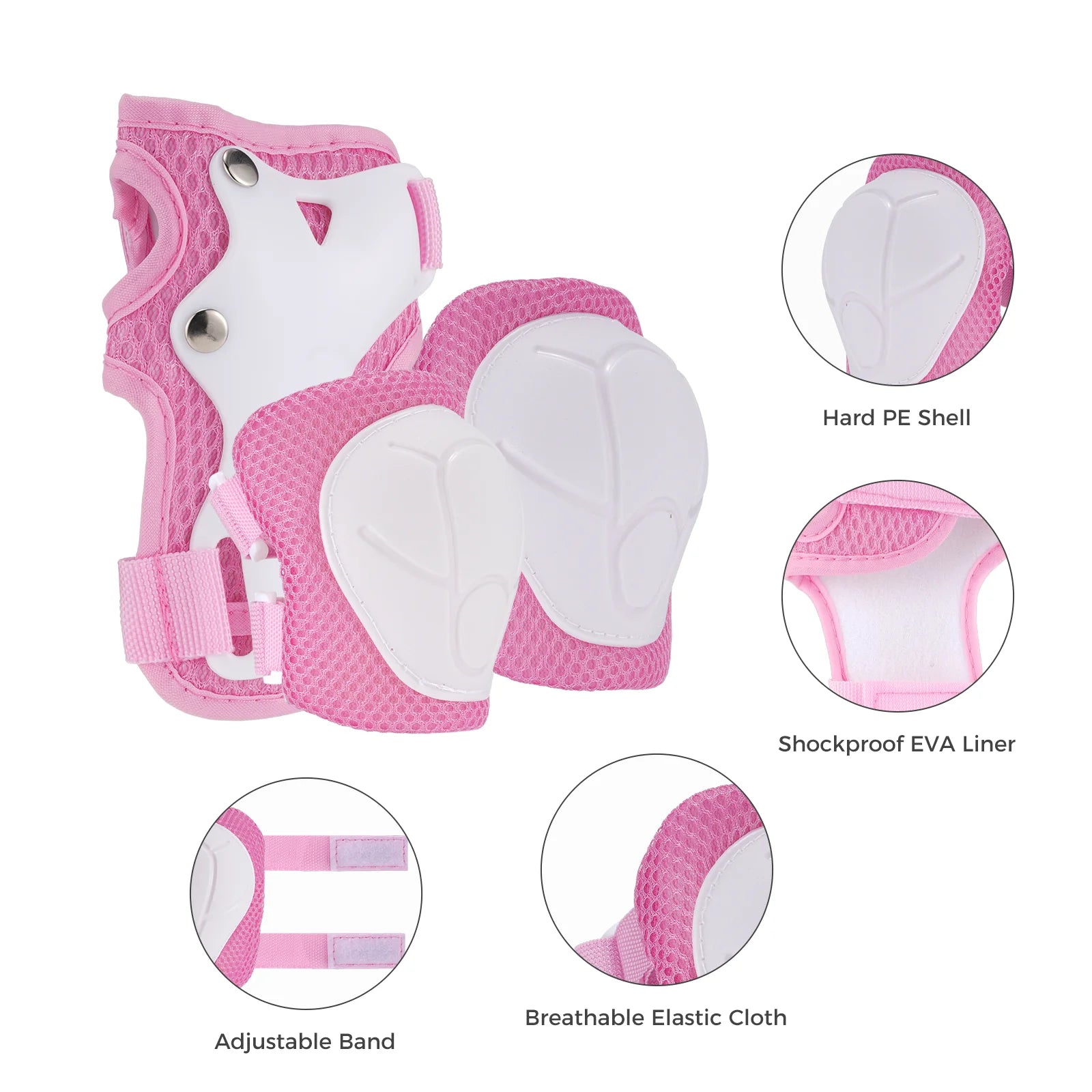 Pink and white protective gear set - Hoverboard Kids Stylish Classic Helmet with detailed views on a white background