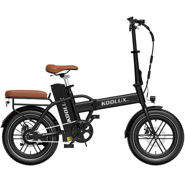 KOOLUX X10 Electric Bike in black with brown seat on a white background, featuring the brand 'Koolux'.